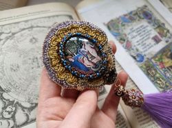 Brooch order - pendant "Adam and Eve" beaded embroidery Renaissance Style Jewelry Baroque style brooch