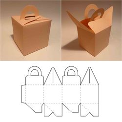 Box with handle template, square box, cube box, favor box, gift box, SVG, PDF, Cricut, Silhouette, 8.5x11, A4, A3