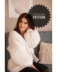Chunky knit Balloon Sleeve Cardigan Knitting Pattern, Oversized cardigan for women, Cable sweater pattern, Knit cardigan