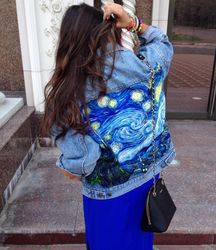 Van Gogh Starry Night - Custom hand painted denim jacket