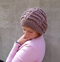 women knit hat wool slouchy boho hat cute knitted beanie crochet chunky hat knitted winter beret for women