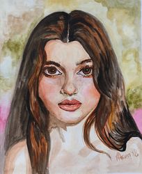 Girl portrait original watercolor art girl painting