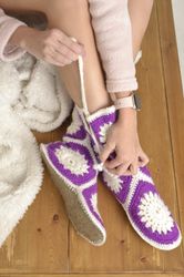 Handmade wool socks, knitted socks, long Scandinavian socks, winter warm socks with soles