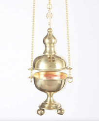 Traditional Christian hanging censer. Brass, casting, gold-gilding. Made in Russia, high 230 mm ( 9" )