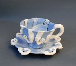 Octopus Cup and saucer tea set Kraken-Tentakeln Surprise mug Handmade coffee cup Figurine Octopus art mug blue tea set
