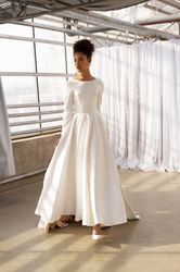Ivory Civil wedding dress, Simple 50s wedding dress, long wedding dress