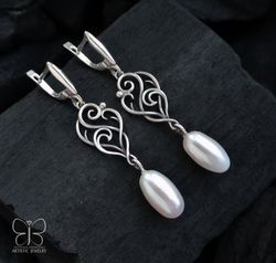 pearl earrings sterling silver earrings bridal earrings wedding earrings wire wrap jewelry