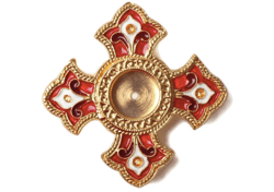 Traditional Orthodox reliquary. Brass, casting, gold-gilding. Size: 2''x2'' (50x50 mm).