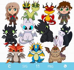 Layered SVG Clipart How to train your dragon, Toothless svg, Light Fury, Meatlug, Stormfly, Baby dragons svg