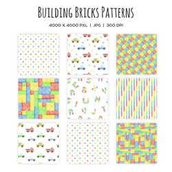 Watercolor plastic building blocks seamless patterns 11 JPG