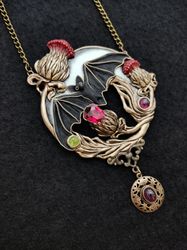 Thistle necklace, Scottish Thistle, Victorian Thistle Jewelry, Thistle Jewelry, Bat