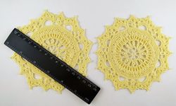 Set of 2 handmade transparent lacy crochet light-yellow color placemat/napkins
