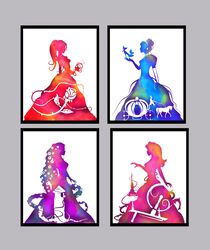 Princesses Disney Set Art Print Digital Files decor nursery room watercolor