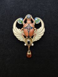 Egyptian Scarab Brooch, Scarab beetle, Egyptian Jewelry, Scarab Jewelry