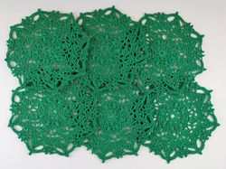 Set of 6 emerald color crochet mini place mat retro style for the warmth kitchen