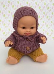 8 inch doll clothes set, warm jacket, beanie doll, overall doll, hat doll, knit outfit for doll, small doll knit clothes