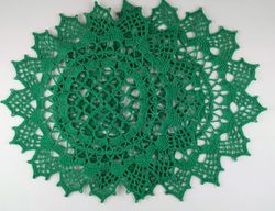 Set of 2 green crocheted transparent lacy place mats for dinning table decor in cozy kitchen