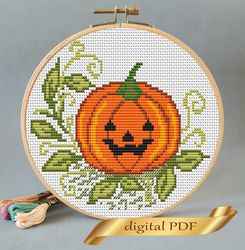 Cross stitch Halloween pumpkin  pattern pdf Easy embroidery
