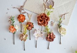 Autumn flower hair piece, Floral hair clip, Terracotta  wedding, Wedding hair pins, Orange hair comb