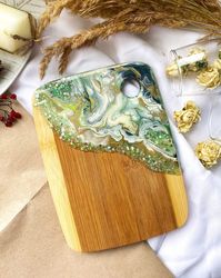 Serving wooden board snacks with epoxy resin cheesboard handmade food tray decor home