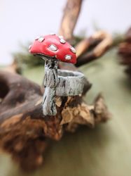 Mushroom ring, fly agaric ring, fly agaric, muscaria jewelry, red mashroom, Forest