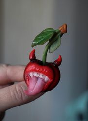Cherry devil brooch, Witchy jewelry