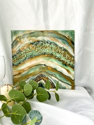 abstract painting wall wood epoxy resin handmade home decor gift stone cut geode