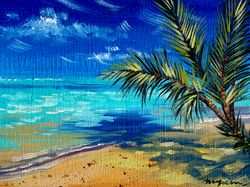 Hawaii Painting Palm Painting Seascape Painting Tropical Artwork Original Oil Painting Landscape Art Small Painting