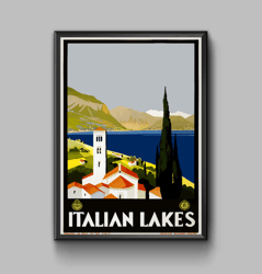 Italian lakes vintage travel poster, digital download