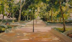Chestnut Alley Landscape Trees Park Original Oil Painting
