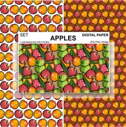 Apple Digital Paper PNG, Apple Seamless Pattern, Apple Backgrounds, Apple themed papers, Apple printable Paper