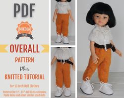 Knitting pattern clothes for Paola Reina doll, 13 inch dolls, Knitted OVERALL tutorial