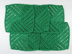 Set of 6 square green transparent crochet place mats for tea or beer drinking