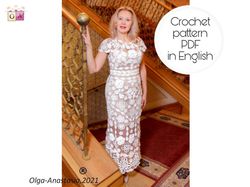 Wedding dress Irish lace crochet pattern , crochet dress pattern , crochet motif , crochet flower pattern , irish lace .