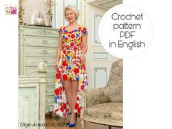 Bright dress and skirt Irish lace crochet pattern , crochet pattern , crochet dress  pattern , crochet flower pattern