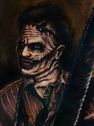 Original oil painting Texas chainsaw massacre, Leather face, Oil portrait, Halloween gift