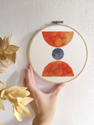 Boho cross stitch pattern Geometric x-stitch PDF Orange cross stitch Mid-century modern Abstract embroidery