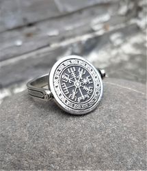 Ring with Helm of Awe and Vegvisir. Flip Ring witn viking symbols. Viking ring
