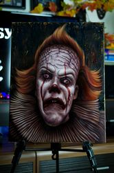Original oil painting Pennywise, it Stephen King, 2017, Hand painted