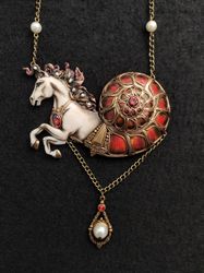 Red-White Hors Nautilus Jewelry necklace, pendant Nautilus
