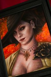Original Alcina Dimitrescu oil painting, Resident Evil village, Horror portrait