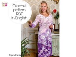 Purple dress Irish lace crochet pattern , crochet pattern , crochet dress pattern , crochet lace pattern , crochet  lace