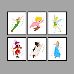 Peter Pan Disney Set Art Print Digital Files decor nursery room watercolor