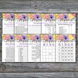 Watercolor flowers Birthday Party Games bundle,Adult birthday games package,Printable Birthday Games,INSTANT DOWNLOAD