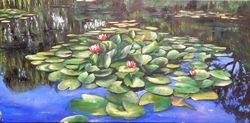 Lotus Painting Water Lilies Original Artwork Nenufar Pond Painting Floral Wall Art Water Lily Pond Landscape Art