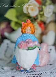 Christmas Textile Handmade Interior gift Vintage retro dolls teddy bear OOAK   Easter gift ideas