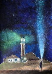 Lighting the Star Trek original painting night landscape lighthouse wall art