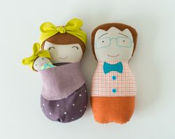 Mom and Baby and Dad dolls. Sewing patterns and tutorials PDF