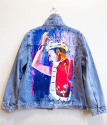 Denim jacket Freddie Mercury Queen Group Custom portrait Festival jacket, Custom jacket Freddie poster Painted denim