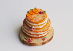 Miniature food for dolls, two tiers naked cake with oranges at 1:12 scale